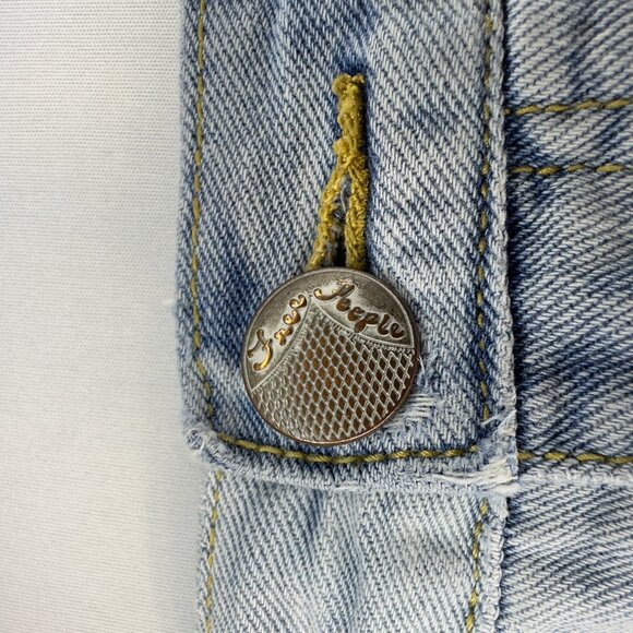 Free People Lacey Distressed Denim Cutoff Lace Hem High Rise Shorts, W28 - Picture 6 of 12